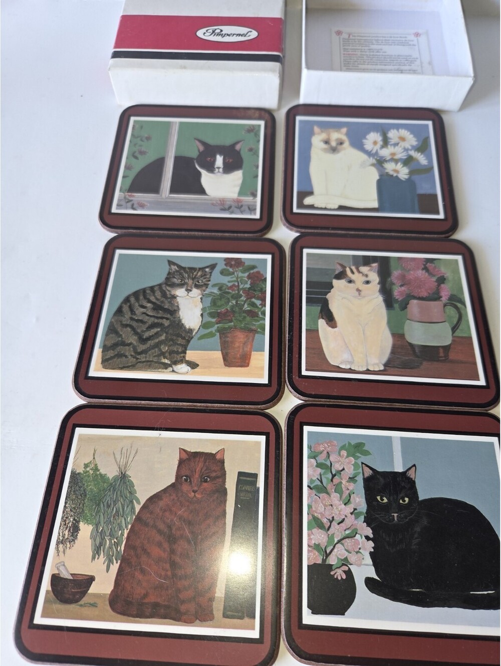 Pimpernel Vintage Cat Coasters Set of 6 Cork Backed Made in England Feline SF3